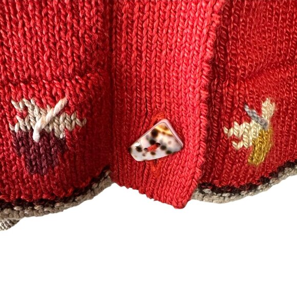 Christine Foley Vintage Coral Embroidered Cotton Cardigan Sweater Size 1 - Picture 5 of 7